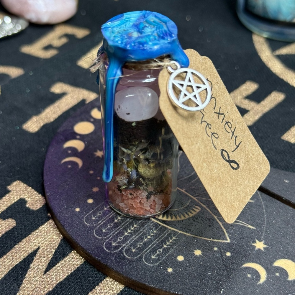 Blue Wax Sealed Glass Jar with Pentacle Charm